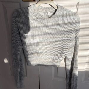 Women's Gray Cropped Ribbed Sweater